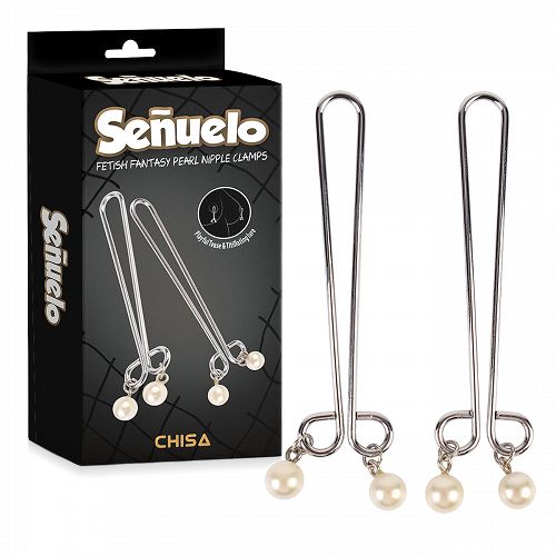 Gyöngyökkel díszített BDSM acél mellbimbócsipesz készlet - 73380197