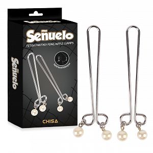 Gyöngyökkel díszített BDSM acél mellbimbócsipesz készlet - 73380197