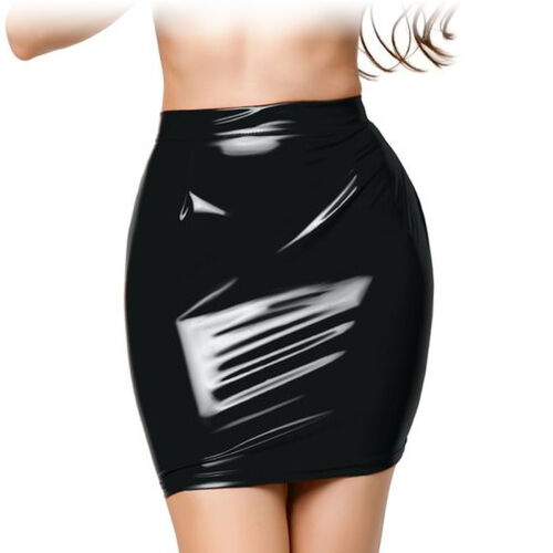 Fűzős fekete szoknya tangával Glossy Wetlook Leanne - 76600590