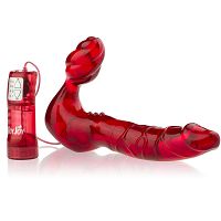 PIROS, GÉLES, DUPLA STRAP-ON - PÁNT NÉLKÜL, VIBRÁCIÓVAL - SSD 6009696 - 2