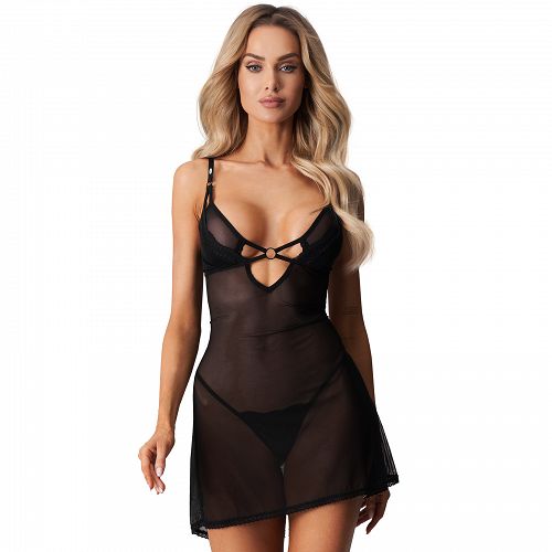 Obsessive Alliane fekete csipkés póló + tanga - 79723318