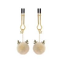 Fehér pomponos anál dugó készlet + mellbimbócsipeszek - 74154152 - 4