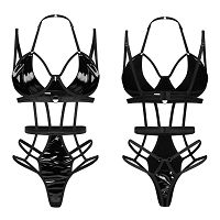 Obsessive Keira Lise fekete testharisnya pántokkal, nedves hatású fehérnemű - 79488815 - 2