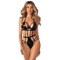 Obsessive Keira Lise fekete testharisnya pántokkal, nedves hatású fehérnemű - 79488815 - 4