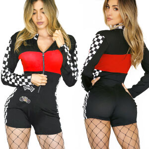 Érzéki erotikus kezeslábas sorttal és Racer Girl cipzárral - 70496290