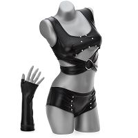 Erotikus fehérnemű szett wet skin hatással – top, sort és kesztyűk - 79274870 - 2