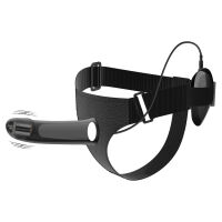 Fekete strap-on hám rezgő dildóval 16 cm + távirányító - 70043295 - 7