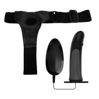Fekete strap-on hám rezgő dildóval 16 cm + távirányító - 70043295 - 6