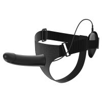 Fekete strap-on hám rezgő dildóval 16 cm + távirányító - 70043295 - 3