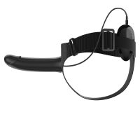 Fekete strap-on hám rezgő dildóval 16 cm + távirányító - 70043295 - 2