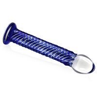 Sima, üvegből készült kék dildó barázdákkal, 19 cm - 70392087 - 3
