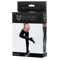 Szexi fekete csipkés harisnya Glossy Wetlook Eliza - 78770070 - 3