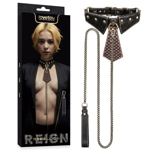 Rebellion bőr BDSM készlet nyakörv nyakkendővel és 120 cm-es pórázzal - 70580710
