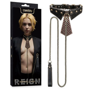 Rebellion bőr BDSM készlet nyakörv nyakkendővel és 120 cm-es pórázzal - 70580710