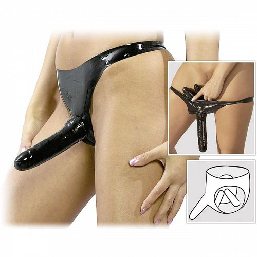 TRIPLA LATEX STRAP-ON PÁROKNAK - HÁROM NYÍLÁST IZGAT EGYSZERRE - 78670391