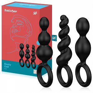 Satisfyer Booty Call - három részes fekete dugós készlet - 70851211