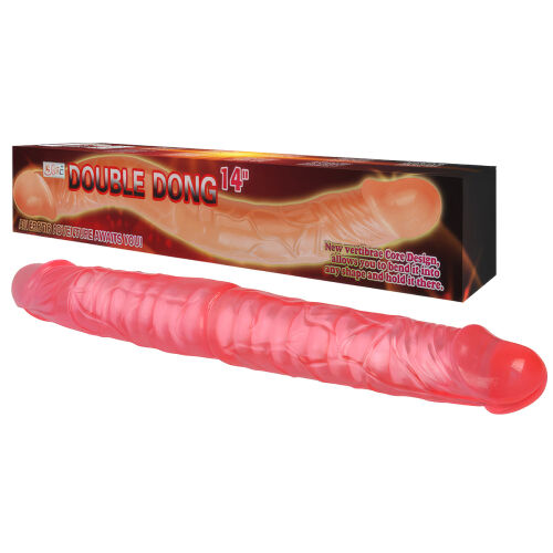 Rózsaszín, dupla, realisztikus dildó belső merevítéssel, 38 cm - 76919397