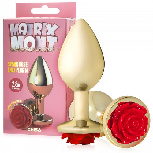 Elegáns Spark Rose anál dugó piros rózsával 9 cm - 76551721