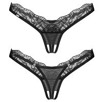 Obsessive Arrowel fekete nyitott csipkés tanga állítható pántokkal - 72082643 - 4