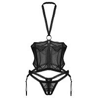 Obsessive Alliane fekete nyitott csipkés fűző + tanga - 73894294 - 2