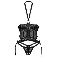 Obsessive Alliane fekete nyitott csipkés fűző + tanga - 73894294 - 3