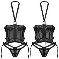 Obsessive Alliane fekete nyitott csipkés fűző + tanga - 73894294 - 5