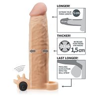Pénisz hosszabbító +5cm rezgéssel és masszírozó kidudorodásokkal 72884604 - 6