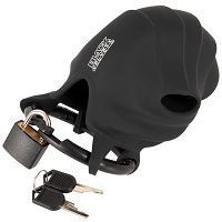 Fekete szilikon pénisz- és hereketrec BDSM erényöv - 70831811 - 4